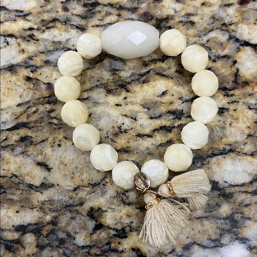 Chan Luu Cream Beaded Bracelet with Tassels